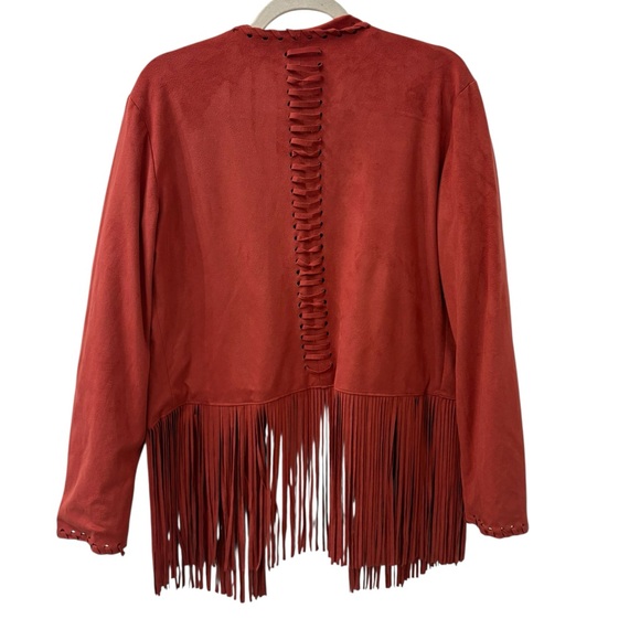 Ariat Women's Size M. Faux Suede Red/Rust Fringe Jacket Western Rodeo Concert - Picture 6 of 6
